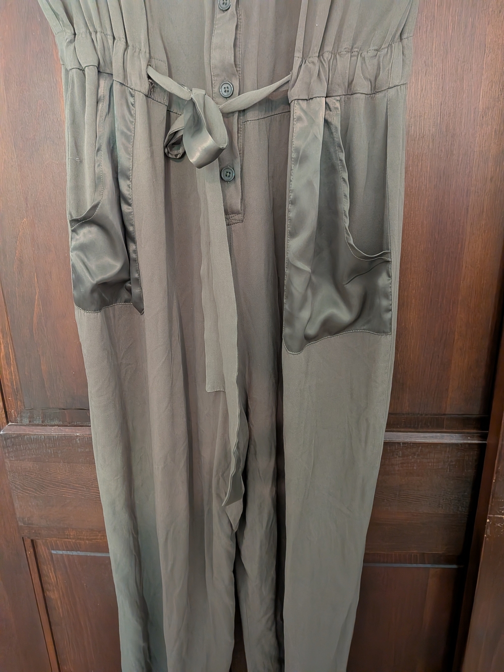 Apt. 9 Olive Green Button-Front Wide-Leg Jumpsuit with Tie Waist